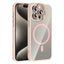 Apple iPhone 15 Pro Max Kılıf Standlı ve Kamera Lens Hediyeli M-Safe Şarj Özellikli Zore Etro Kapak Pembe