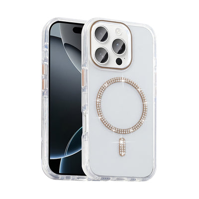Apple iPhone 15 Pro Max Kılıf Taşlı Tasarım M-safe Şarj Özellikli Zore Koment Silikon Kapak Gold