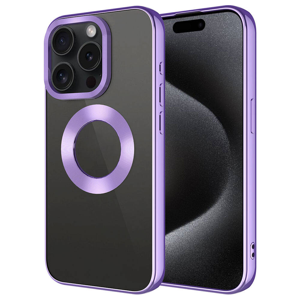 Apple iPhone 15 Pro Max Kılıf Tek Kamera Çerçeveli Logo Gösteren Zore Omega Kapak Lila