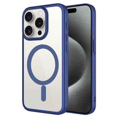 Apple iPhone 15 Pro Max Kılıf Wireless Şarj Özellikli Sert PC Zore Mat Riksos M-safe Kapak Lacivert
