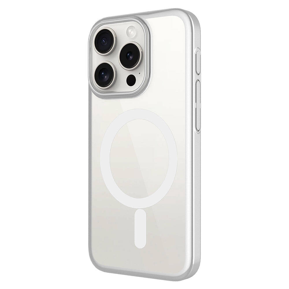 Apple iPhone 15 Pro Max Kılıf Wireless Şarj Özellikli Sert PC Zore Mat Riksos M-safe Kapak Gri