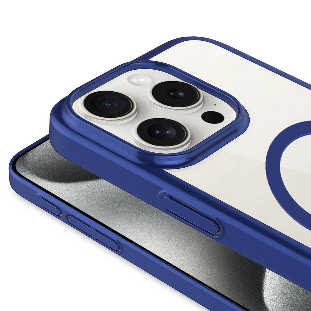 Apple iPhone 15 Pro Max Kılıf Wireless Şarj Özellikli Sert PC Zore Mat Riksos M-safe Kapak Lacivert