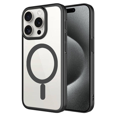 Apple iPhone 15 Pro Max Kılıf Wireless Şarj Özellikli Sert PC Zore Mat Riksos M-safe Kapak Siyah