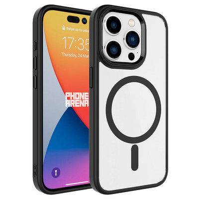Apple iPhone 15 Pro Max Kılıf Wireless Şarj Özellikli Zore Krom M-safe Silikon Kapak Siyah