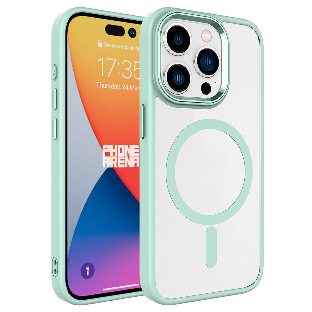 Apple iPhone 15 Pro Max Kılıf Wireless Şarj Özellikli Zore Krom M-safe Silikon Kapak Yeşil