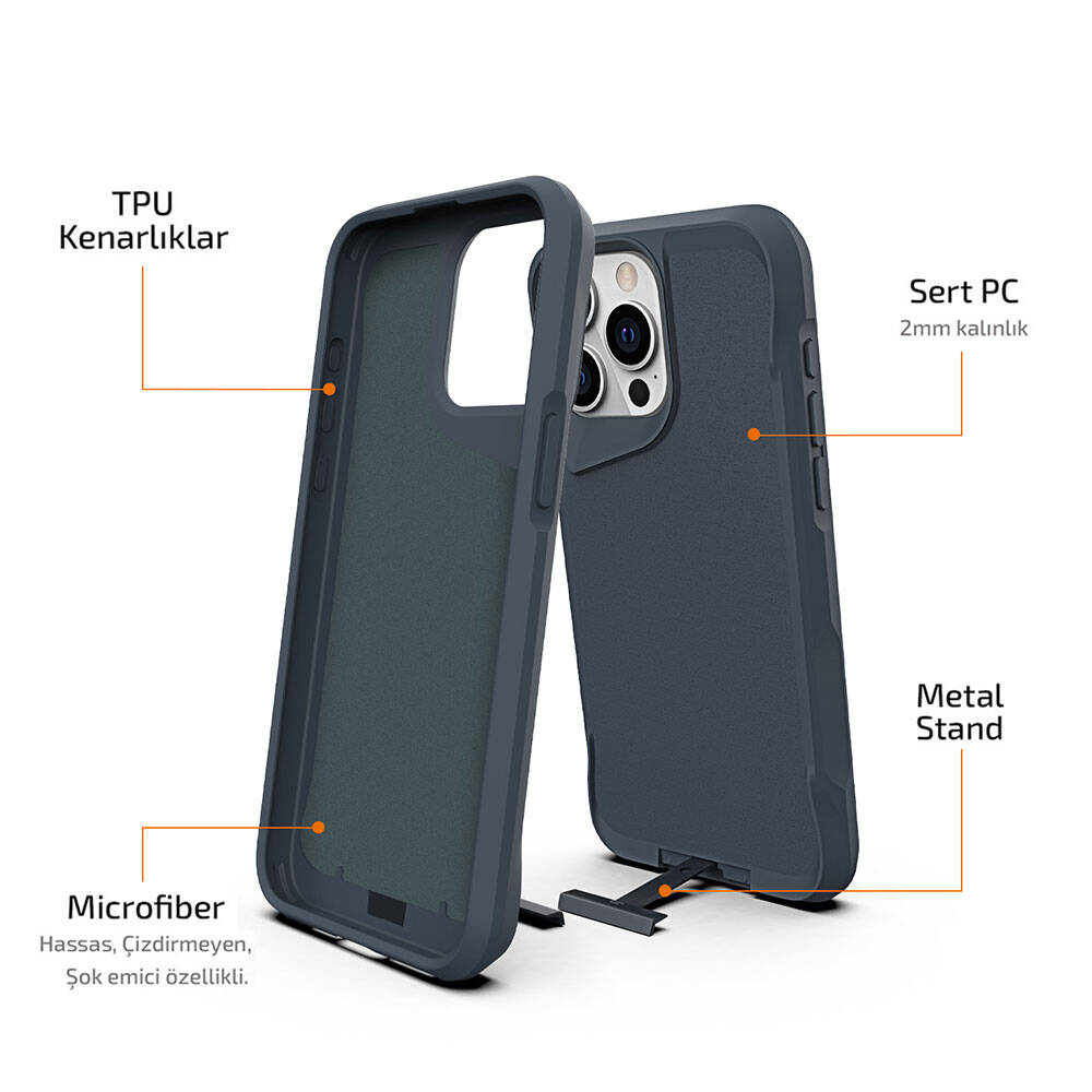 Apple iPhone 15 Pro Max Kılıf Zore Airbag Kenarlı T-Max Mat Standlı Kapak Gri