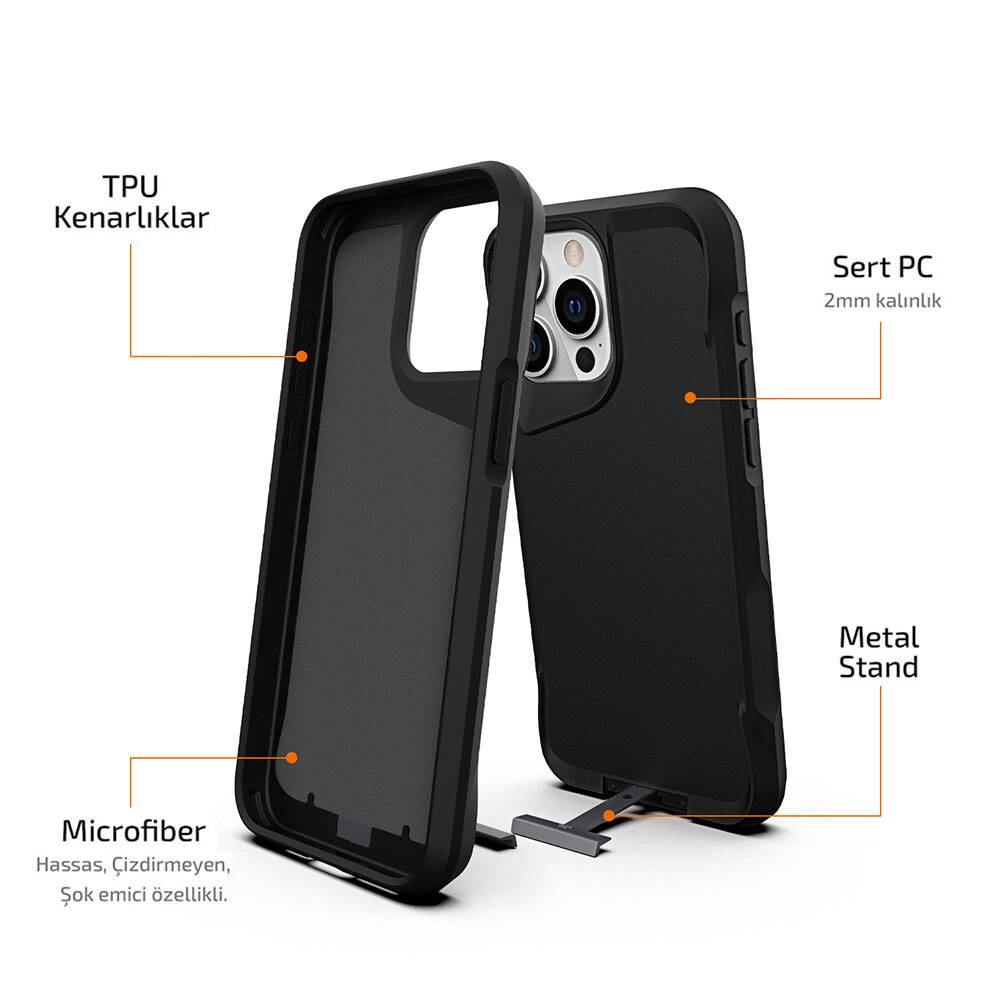 Apple iPhone 15 Pro Max Kılıf Zore Airbag Kenarlı T-Max Mat Standlı Kapak Lacivert