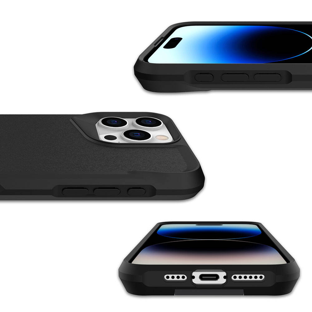 Apple iPhone 15 Pro Max Kılıf Zore Airbag Kenarlı T-Max Mat Standlı Kapak Siyah