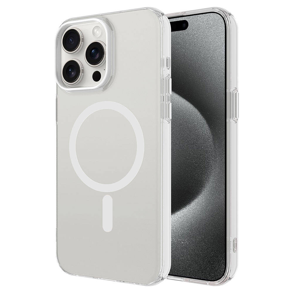 Apple iPhone 15 Pro Max Kılıf Zore M-safe Şarj Özellikli Buzlu Transparan C-Pro Sert Kapak Renksiz