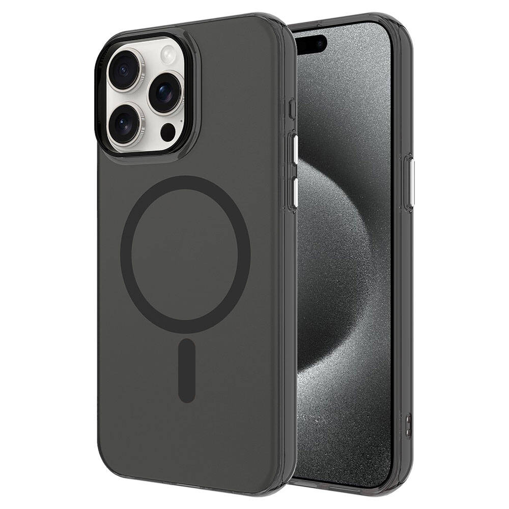 Apple iPhone 15 Pro Max Kılıf Zore M-safe Şarj Özellikli Buzlu Transparan C-Pro Sert Kapak Siyah