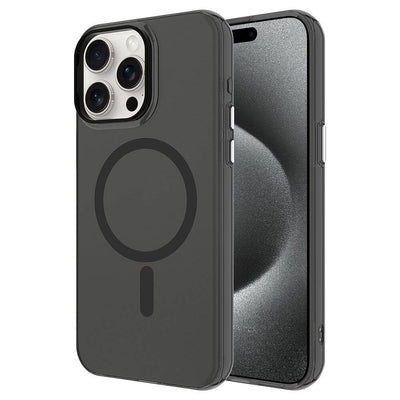 Apple iPhone 15 Pro Max Kılıf Zore M-safe Şarj Özellikli Buzlu Transparan C-Pro Sert Kapak Siyah