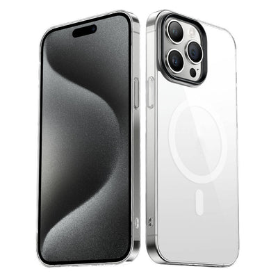 Apple iPhone 15 Pro Max Kılıf Zore Wireless Şarj Özellikli Şeffaf G-Glass Kapak Siyah