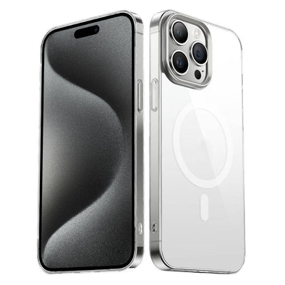 Apple iPhone 15 Pro Max Kılıf Zore Wireless Şarj Özellikli Şeffaf G-Glass Kapak Lacivert