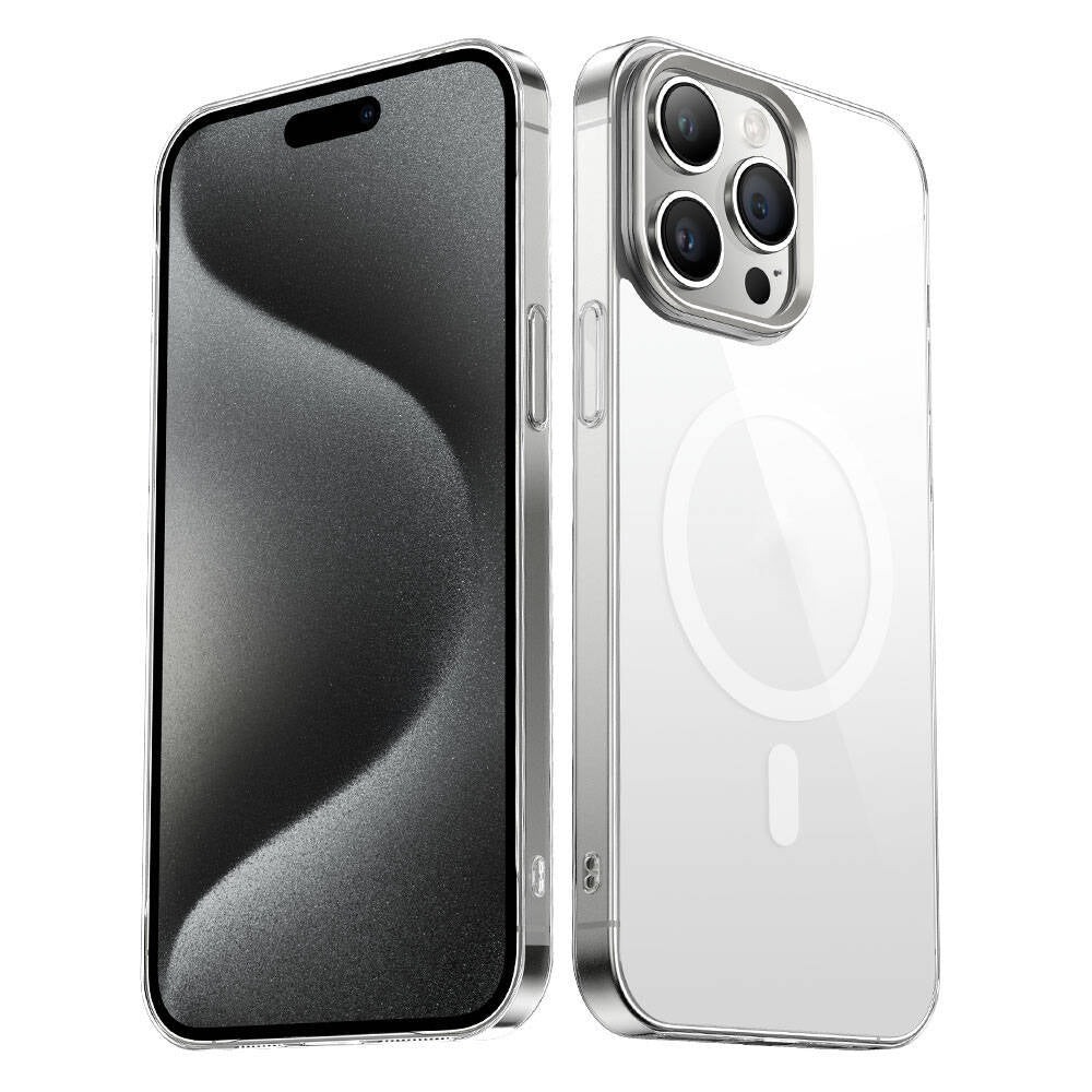 Apple iPhone 15 Pro Max Kılıf Zore Wireless Şarj Özellikli Şeffaf G-Glass Kapak Siyah