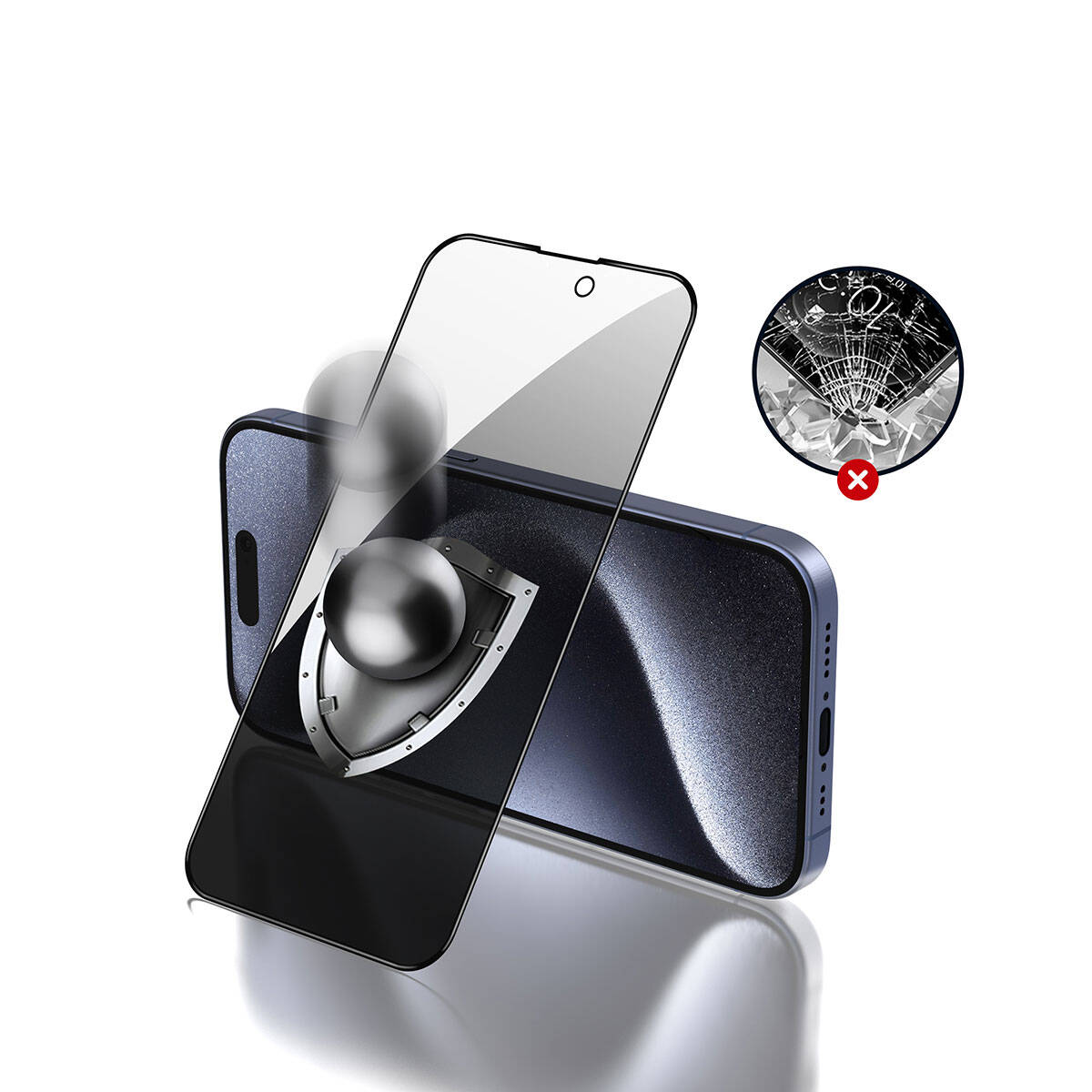 Apple iPhone 15 Pro Max Zore Rika Premium Privacy Temperli Cam Ekran Koruyucu Siyah