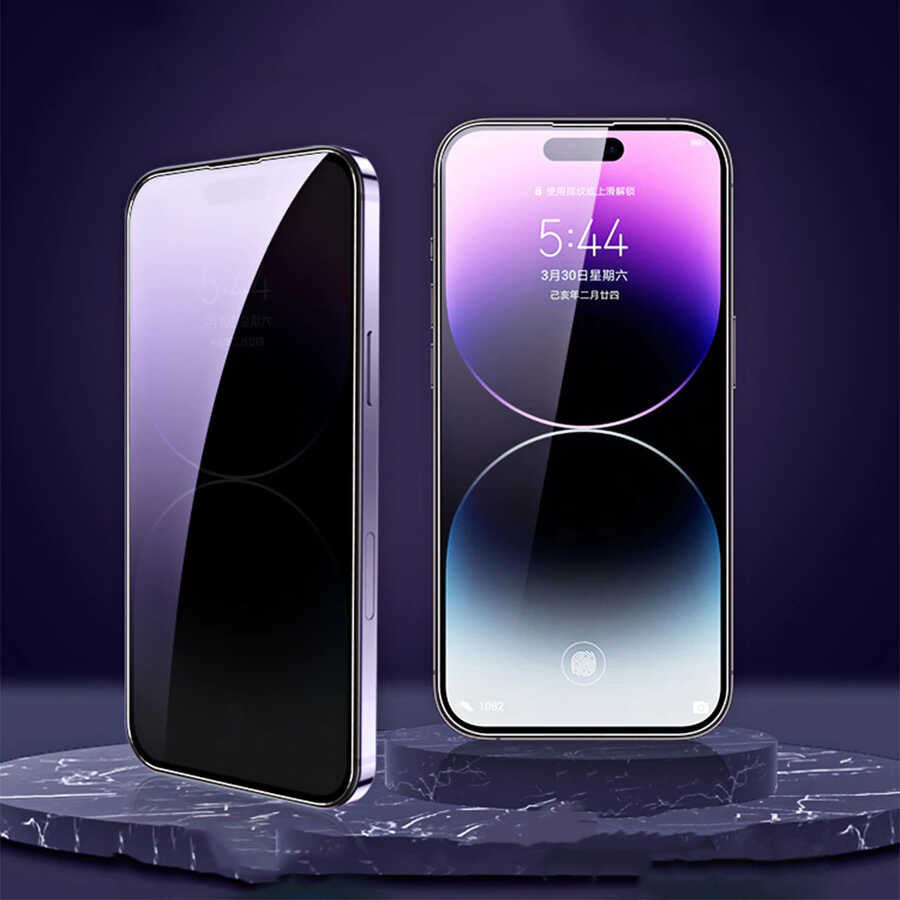 Apple iPhone 15 Pro Zore Kor Privacy Cam Ekran Koruyucu Siyah