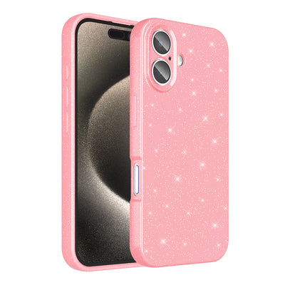 Apple iPhone 16 Kılıf Kamera Korumalı Simli Lüks Zore Koton Kapak Açık Pembe