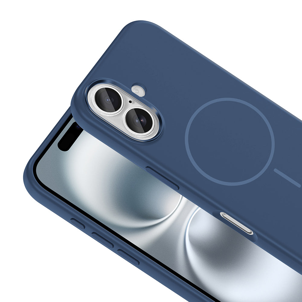 Apple iPhone 16 Kılıf M-Safe Şarj Özellikli Metal Kamera Çerçeveli Zore Edi Silikon Kapak Lacivert