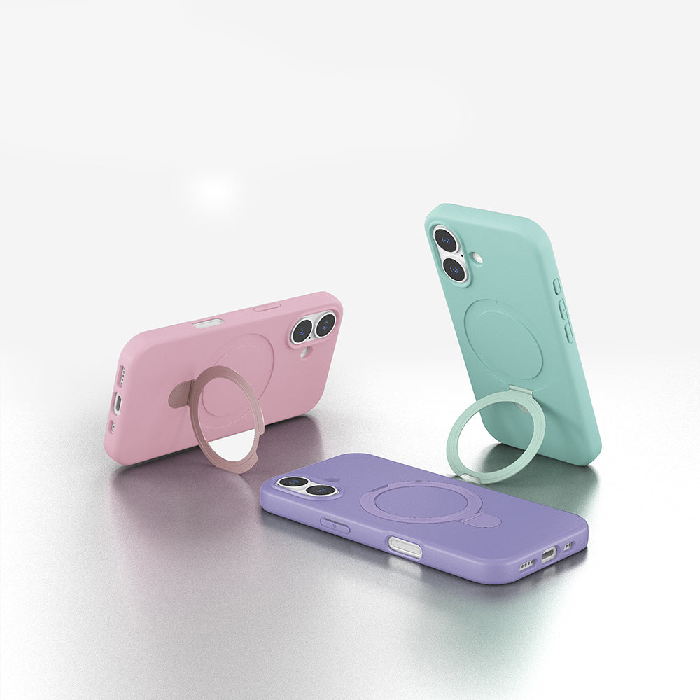 Apple iPhone 16 Kılıf M-safe Şarj Özellikli Standlı Zore Samara Kapak Titanyum-Gri