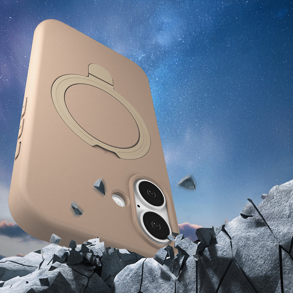 Apple iPhone 16 Kılıf M-safe Şarj Özellikli Standlı Zore Samara Kapak Titanyum-Gri