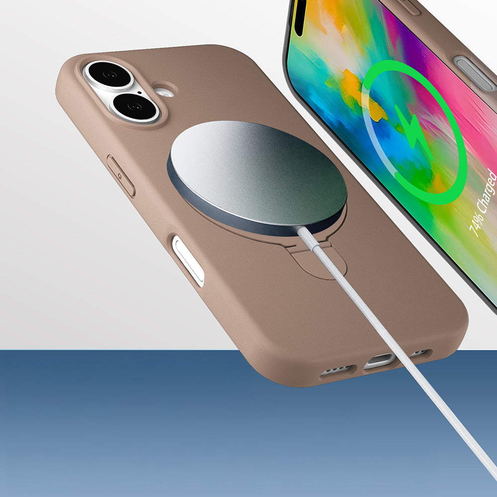 Apple iPhone 16 Kılıf M-safe Şarj Özellikli Standlı Zore Samara Kapak Lila