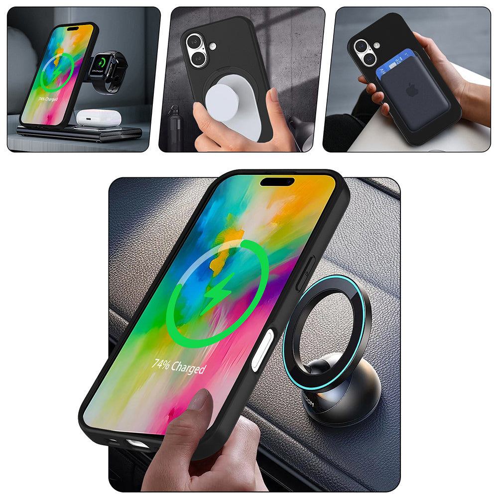 Apple iPhone 16 Kılıf M-safe Şarj Özellikli Standlı Zore Samara Kapak Lacivert