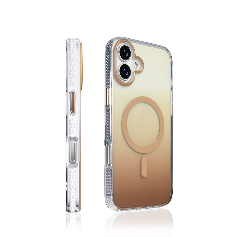 Apple iPhone 16 Kılıf M-safe Şarj Özellikli Transparan Renk Geçişli Zore Toros Kapak Rose Gold