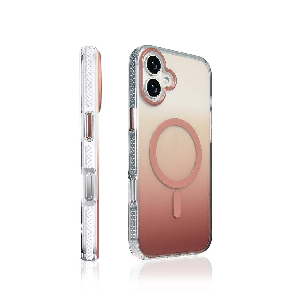 Apple iPhone 16 Kılıf M-safe Şarj Özellikli Transparan Renk Geçişli Zore Toros Kapak Rose Gold