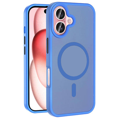 Apple iPhone 16 Kılıf M-safe Şarj Özellikli Mat Arka Yüzey Zore Sio Kapak Mavi