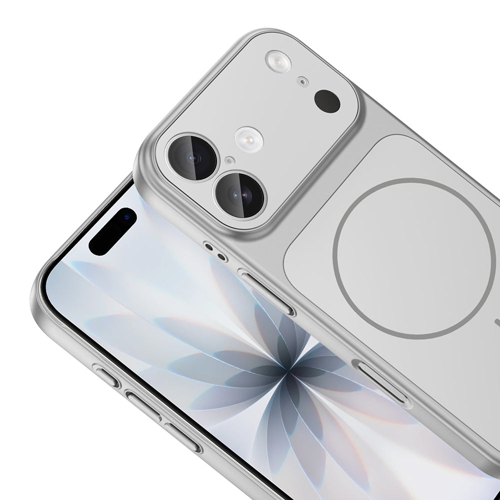 Apple iPhone 16 Kılıf Zore M-Safe Şarj Özellikli Kamera Korumalı Formen Kapak Gümüş