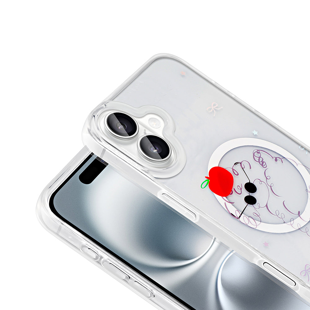 Apple iPhone 16 Plus Kılıf M-Safe Şarj Özellikli Şeffaf Zore Folk Sert Kapak Çilek