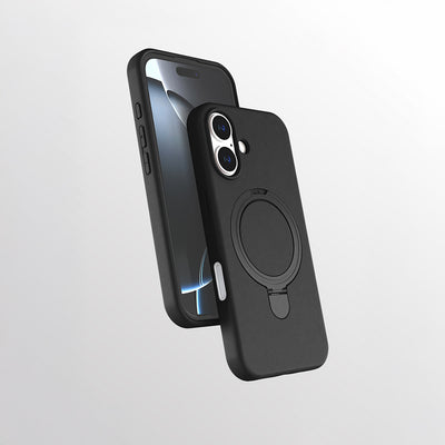 Apple iPhone 16 Plus Kılıf M-safe Şarj Özellikli Standlı Zore Samara Kapak Siyah