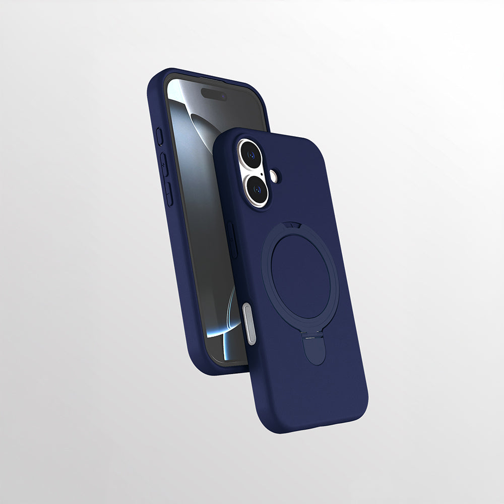 Apple iPhone 16 Plus Kılıf M-safe Şarj Özellikli Standlı Zore Samara Kapak Lacivert