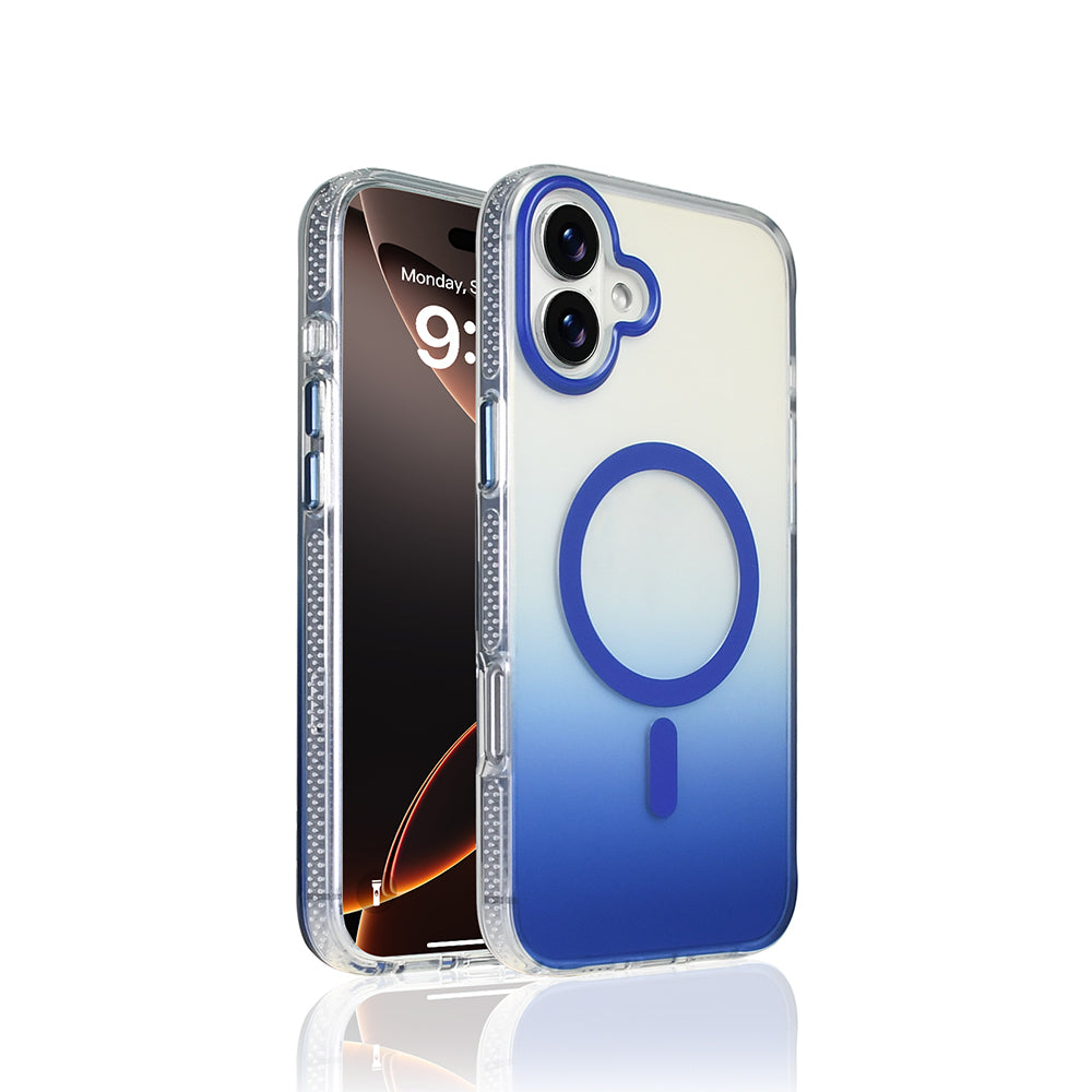 Apple iPhone 16 Plus Kılıf M-safe Şarj Özellikli Transparan Renk Geçişli Zore Toros Kapak Mavi