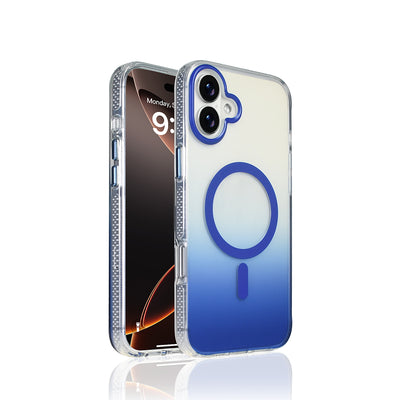 Apple iPhone 16 Plus Kılıf M-safe Şarj Özellikli Transparan Renk Geçişli Zore Toros Kapak Mavi