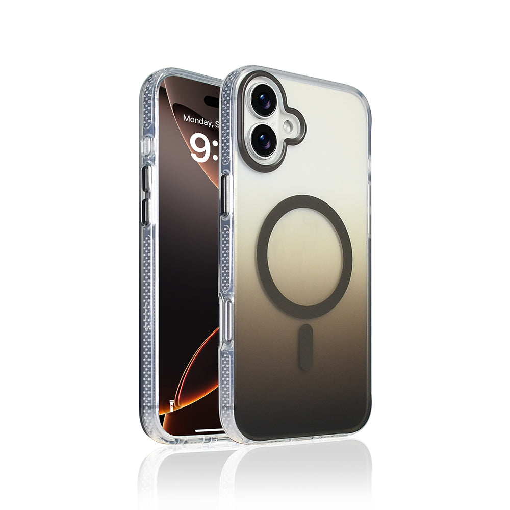 Apple iPhone 16 Plus Kılıf M-safe Şarj Özellikli Transparan Renk Geçişli Zore Toros Kapak Gri