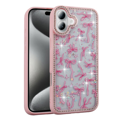 Apple iPhone 16 Plus Kılıf Taşlı ve Simli Tasarım Zore Azra Kapak Pembe