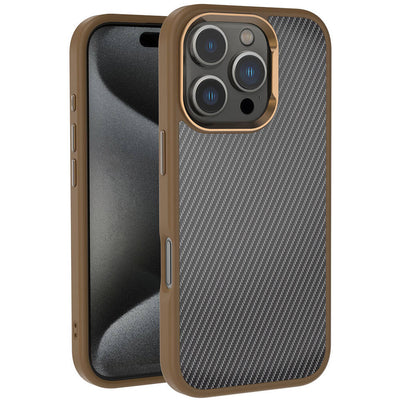 Apple iPhone 16 Pro Kılıf Karbon Fiber Görünümlü Parlak Kamera Çerçeveli Zore Venus Kapak Siyah