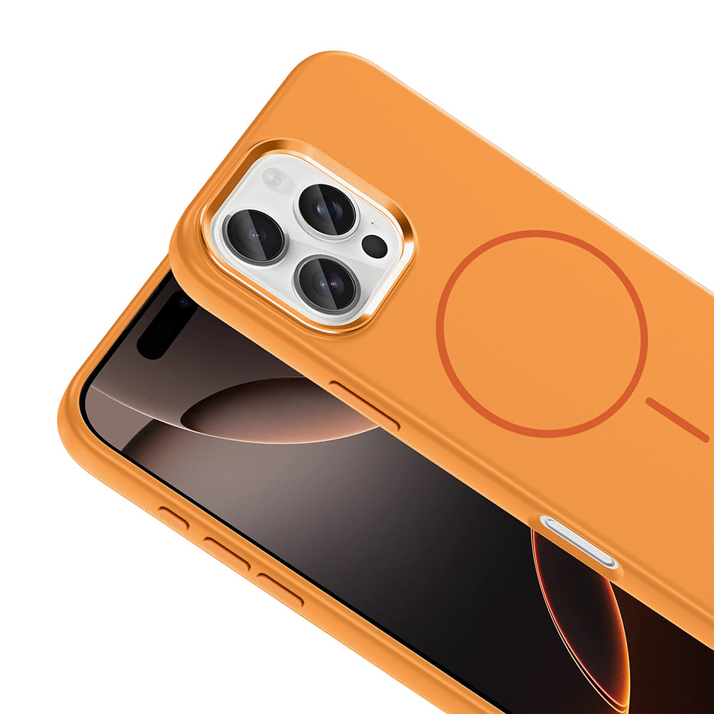 Apple iPhone 16 Pro Kılıf M-Safe Şarj Özellikli Metal Kamera Çerçeveli Zore Edi Silikon Kapak Rose Gold