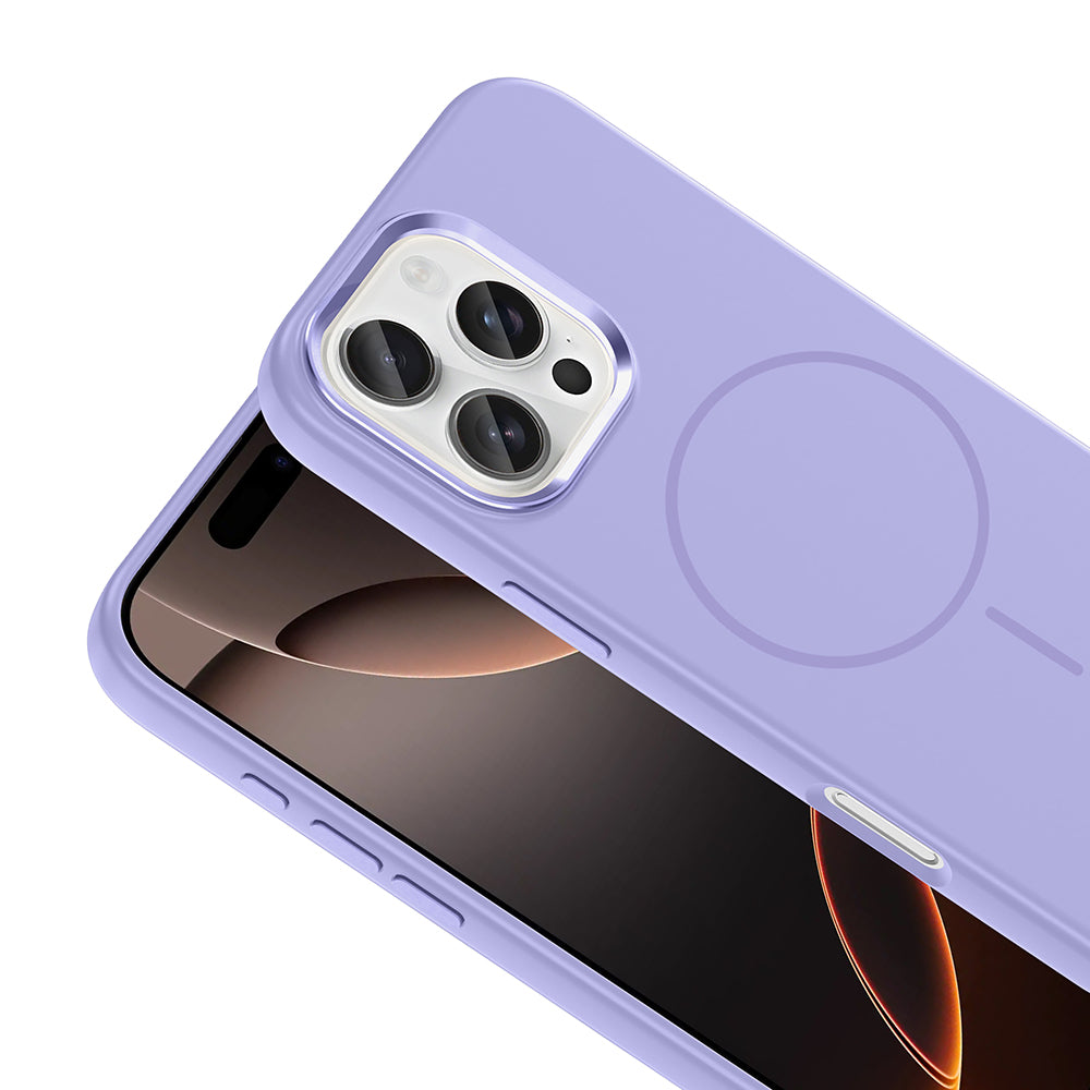 Apple iPhone 16 Pro Kılıf M-Safe Şarj Özellikli Metal Kamera Çerçeveli Zore Edi Silikon Kapak Titanyum-Gri