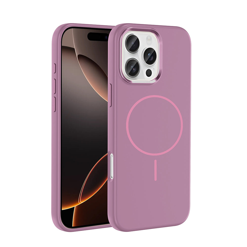 Apple iPhone 16 Pro Kılıf M-Safe Şarj Özellikli Metal Kamera Çerçeveli Zore Edi Silikon Kapak Mor