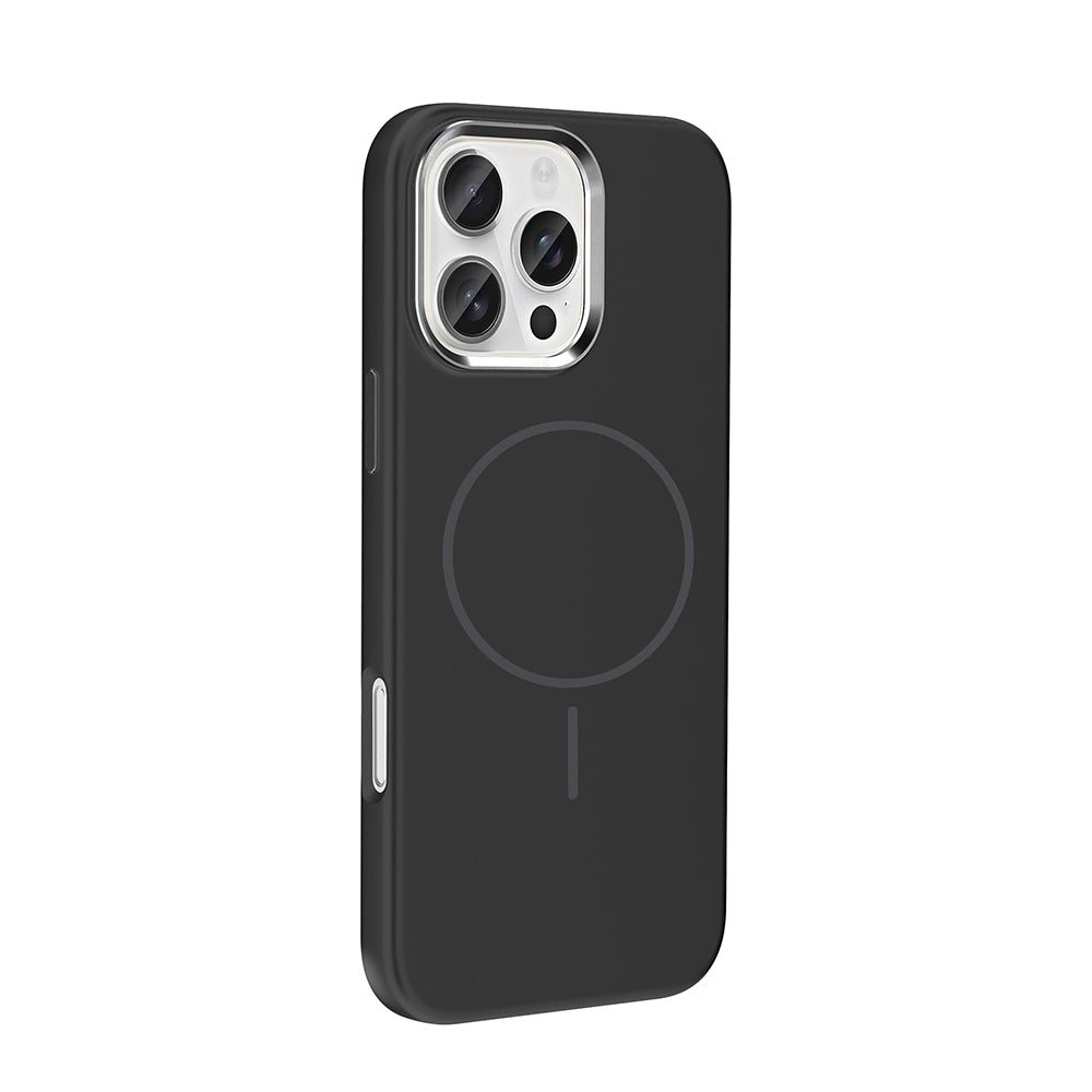 Apple iPhone 16 Pro Kılıf M-Safe Şarj Özellikli Metal Kamera Çerçeveli Zore Edi Silikon Kapak Turuncu
