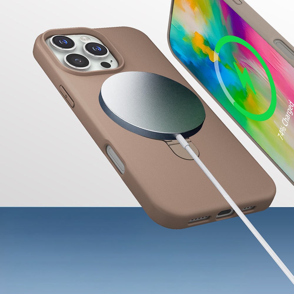 Apple iPhone 16 Pro Kılıf M-safe Şarj Özellikli Standlı Zore Samara Kapak Pembe