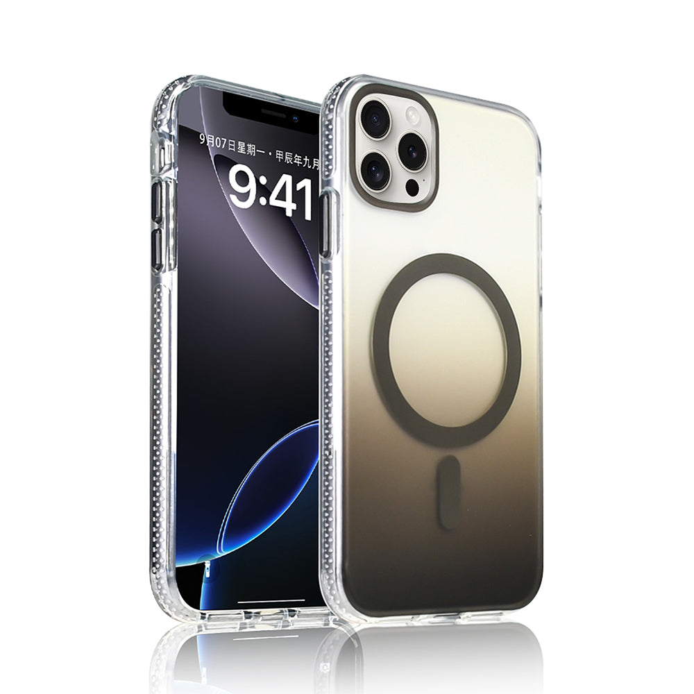 Apple iPhone 16 Pro Kılıf M-safe Şarj Özellikli Transparan Renk Geçişli Zore Toros Kapak Gri