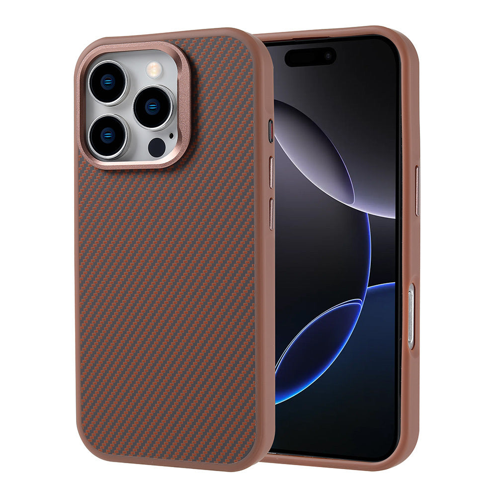 Apple iPhone 16 Pro Kılıf M-safe Şarj Özellikli Karbon Fiber Görünümlü Zore Troy Kapak Desert Titanyum