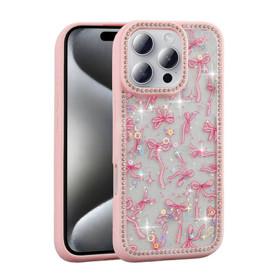 Apple iPhone 16 Pro Kılıf Taşlı ve Simli Tasarım Zore Azra Kapak Pembe