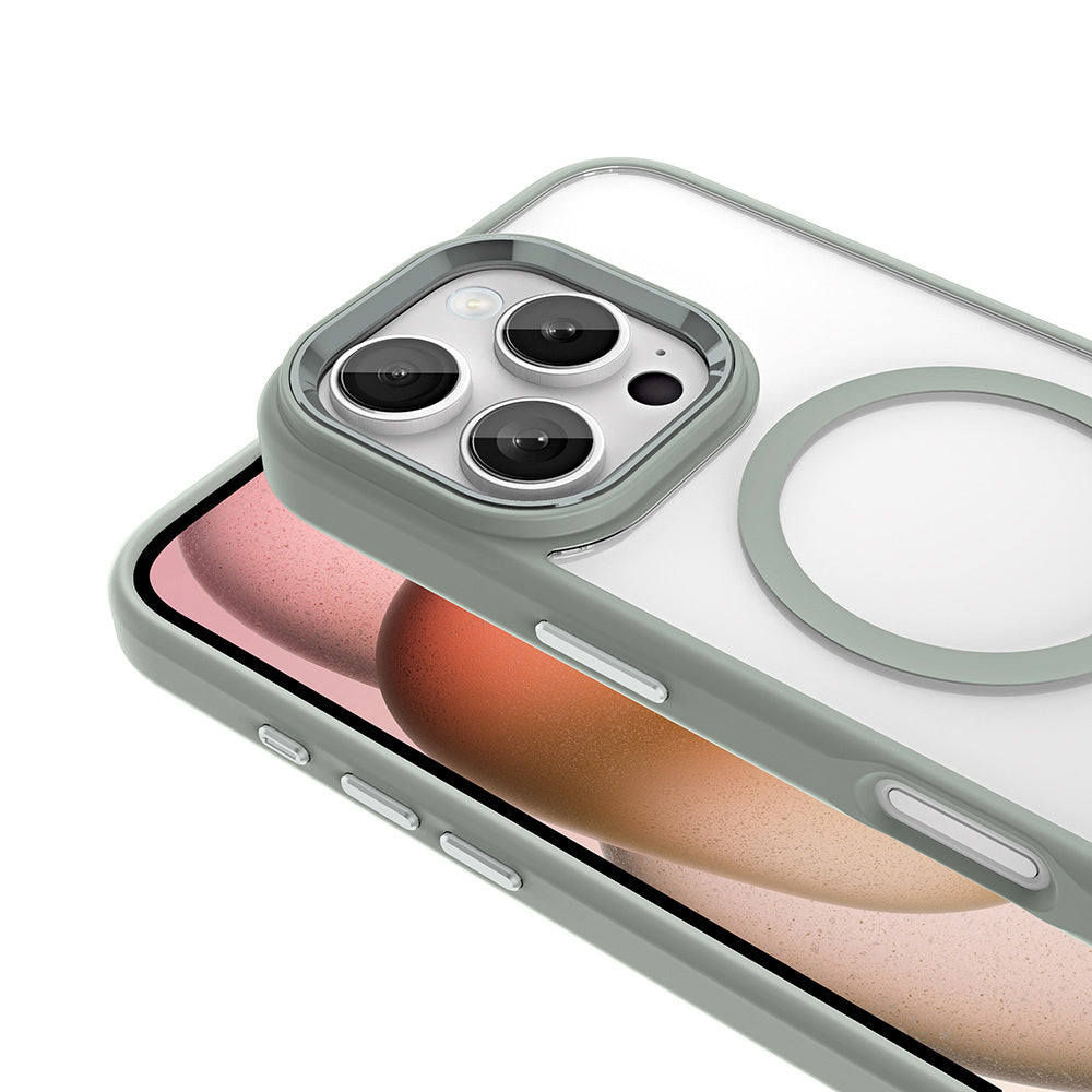 Apple iPhone 16 Pro Kılıf Wireless Şarj Özellikli Zore Krom M-safe Silikon Kapak Titanyum-Gri
