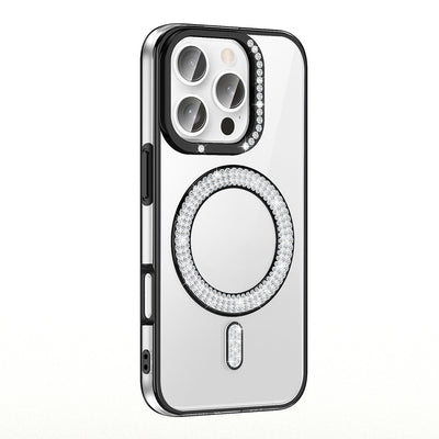 Apple iPhone 16 Pro Max Kılıf Pırlanta Taş Tasarımlı M-safe Şarj Özellikli Zore Karetta Silikon Kapak Siyah