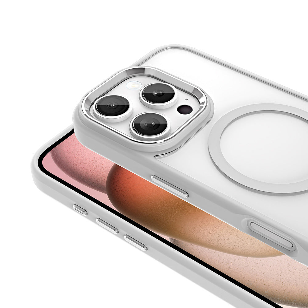 Apple iPhone 16 Pro Max Kılıf Wireless Şarj Özellikli Zore Krom M-safe Silikon Kapak Rose Brown
