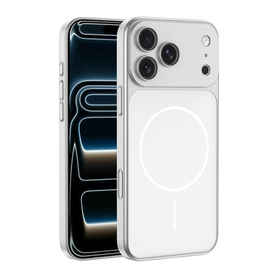 Apple iPhone 16 Pro Max Kılıf Zore M-Safe Şarj Özellikli Kamera Korumalı Spark Kapak Gümüş